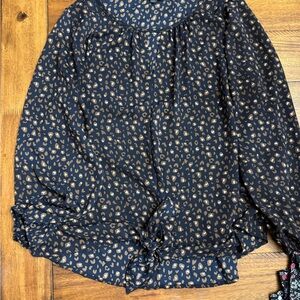 West Kei Navy Blouse with Gold Leopard Print